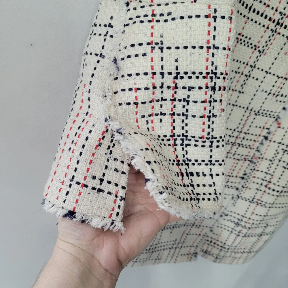 Banana Republic Womens Tweed Jacket Three Quarter Sleeve White Red‎ Black XS